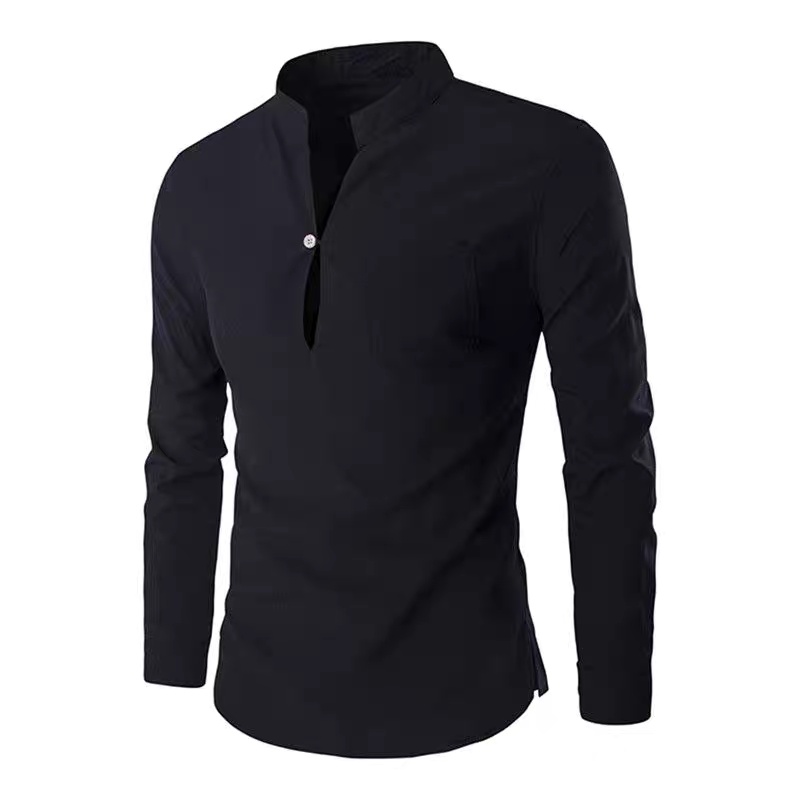 Men's Elegant Solid Color Shirt β Black | Office Blusa Style