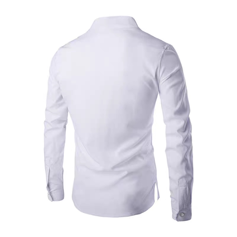 Men's Elegant Solid Color Shirt – White | Office Blusa Style - Image 2
