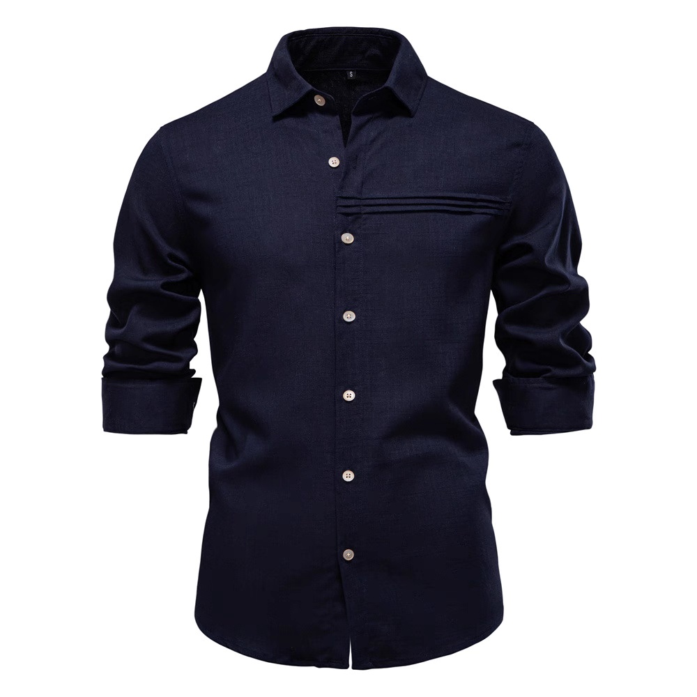 Men’s Business Solid Color Casual Shirt – Navy Blue