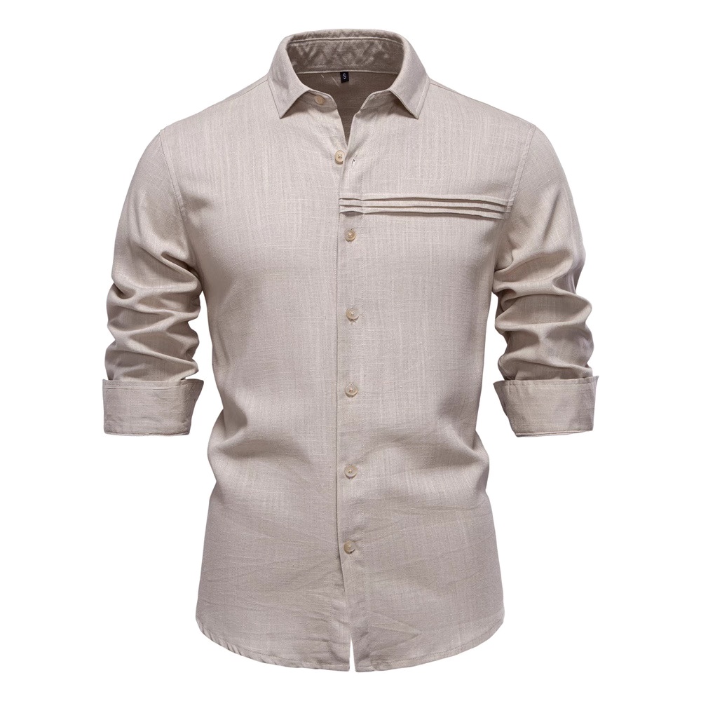 Men’s Business Solid Color Casual Shirt – Khaki