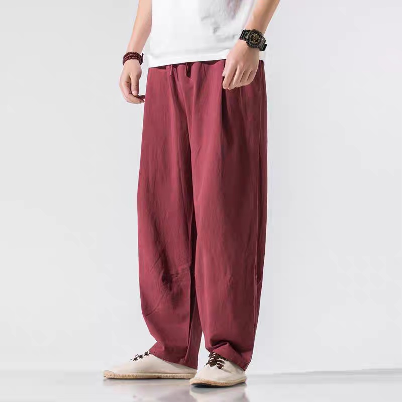 Men’s Cotton Linen Pants – Breathable Summer Essential (Red)