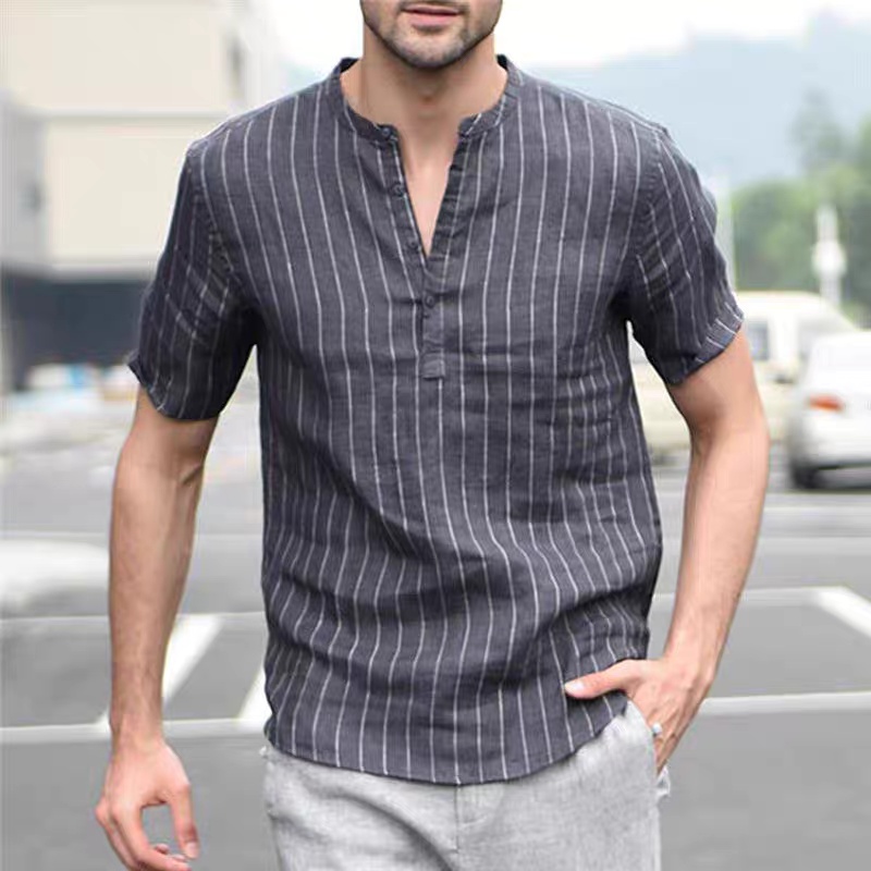 Men's Striped Button-Up Beach Shirt – Casual