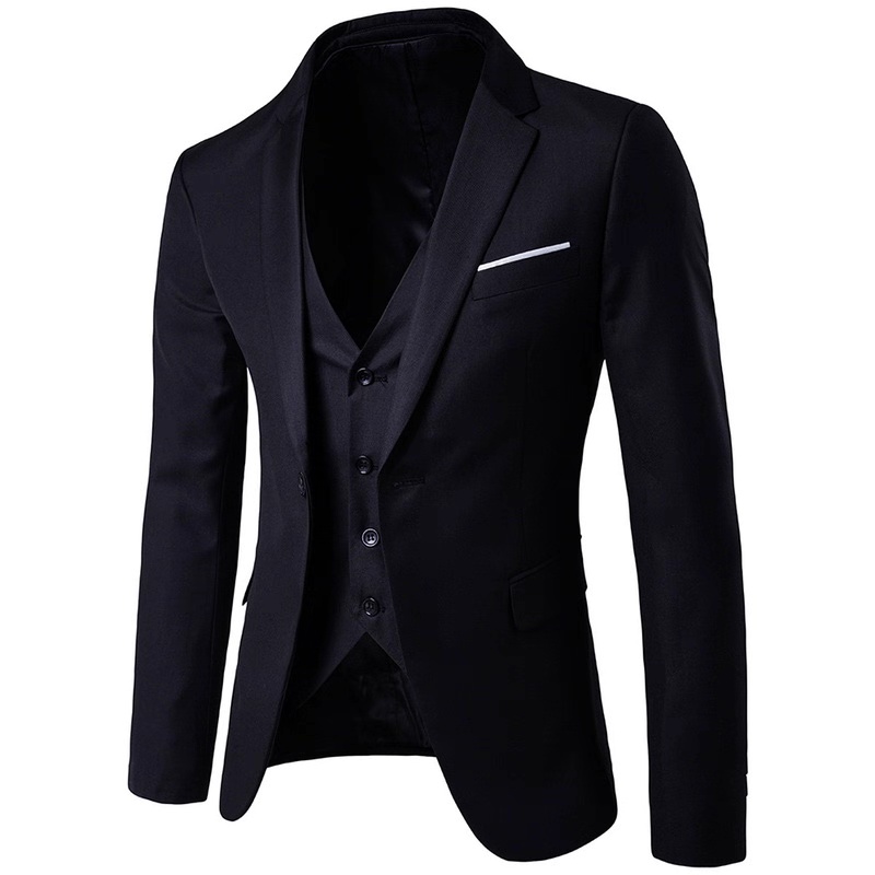 3-Piece Men’s Classic Suit Set – Blazer + Vest + Pants | Timeless Black - Image 2