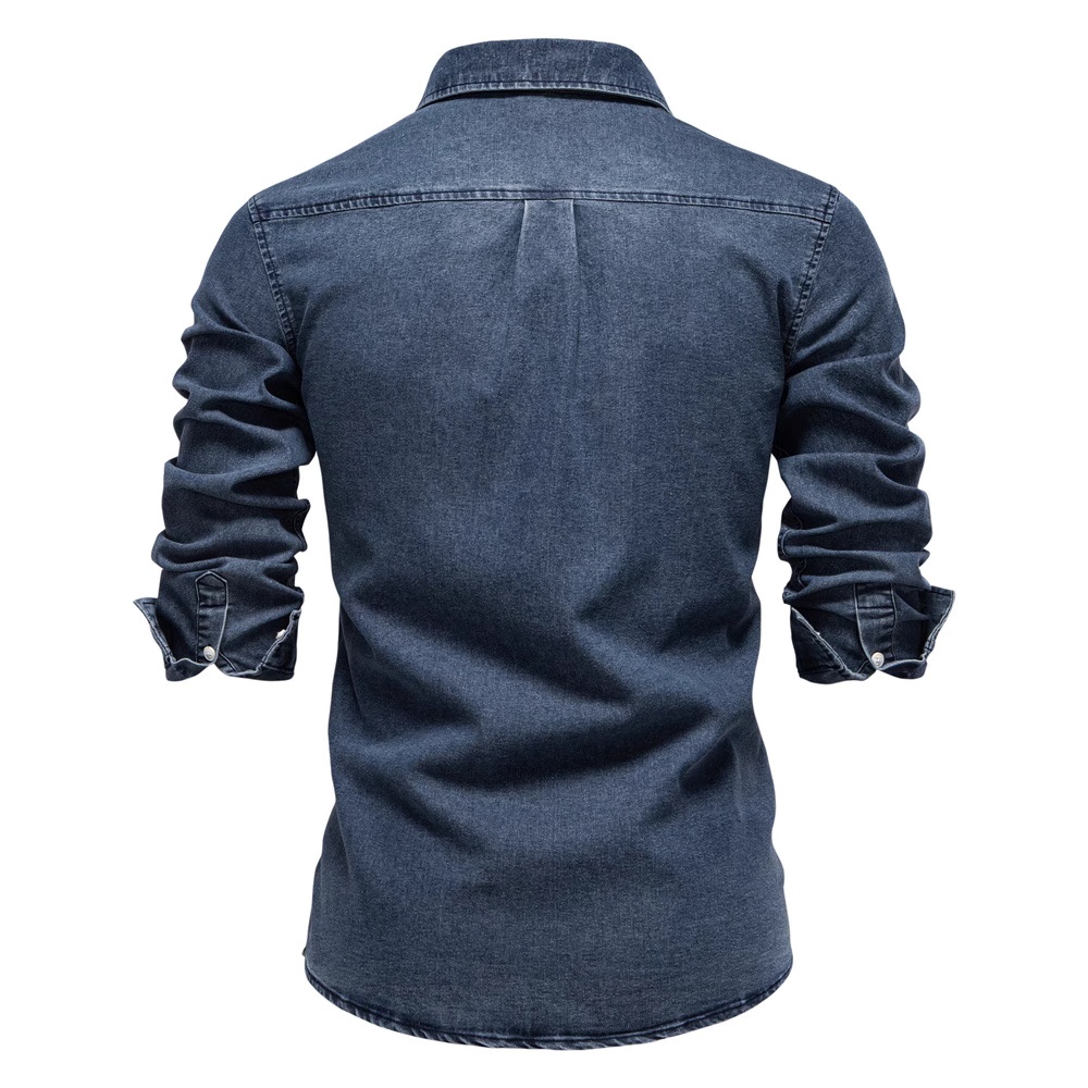 Men's Casual Denim Shirt – Dark Blue - Image 2