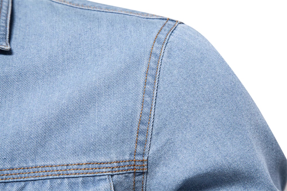 Men's Washed Denim Long-Sleeved Shirt – Light Blue - Image 2