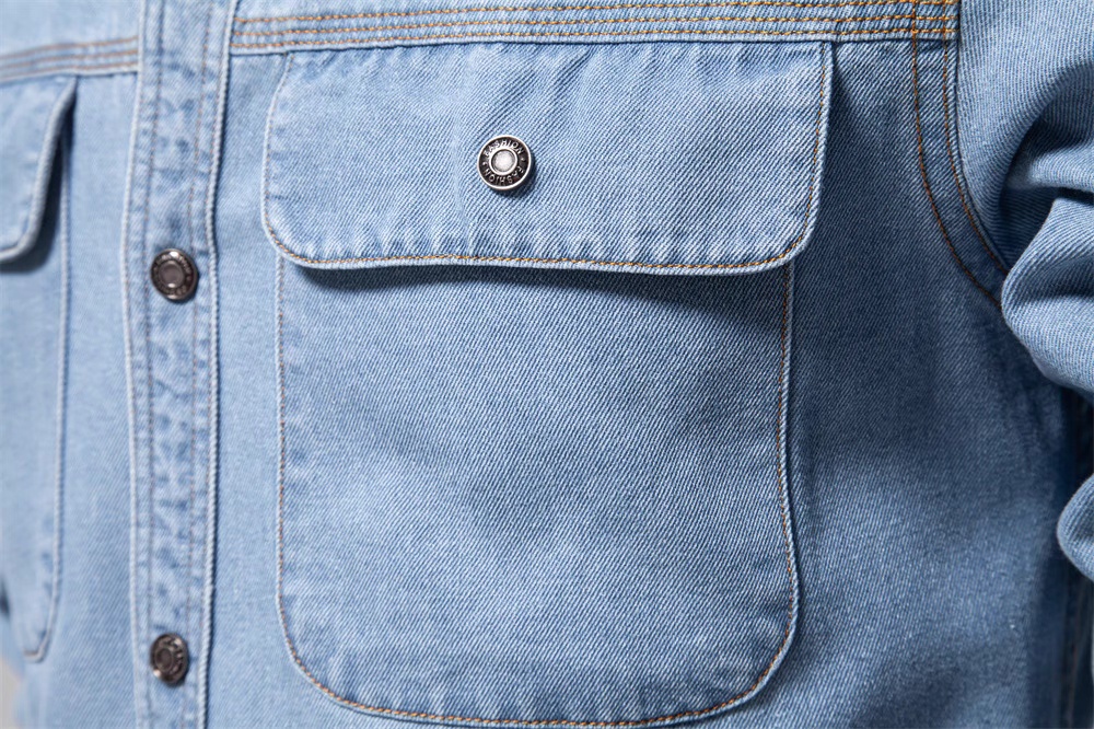 Men's Washed Denim Long-Sleeved Shirt – Light Blue - Image 3