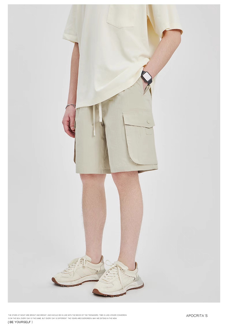 Men's Summer Casual Drawstring Cargo Shorts – Khaki - Image 3