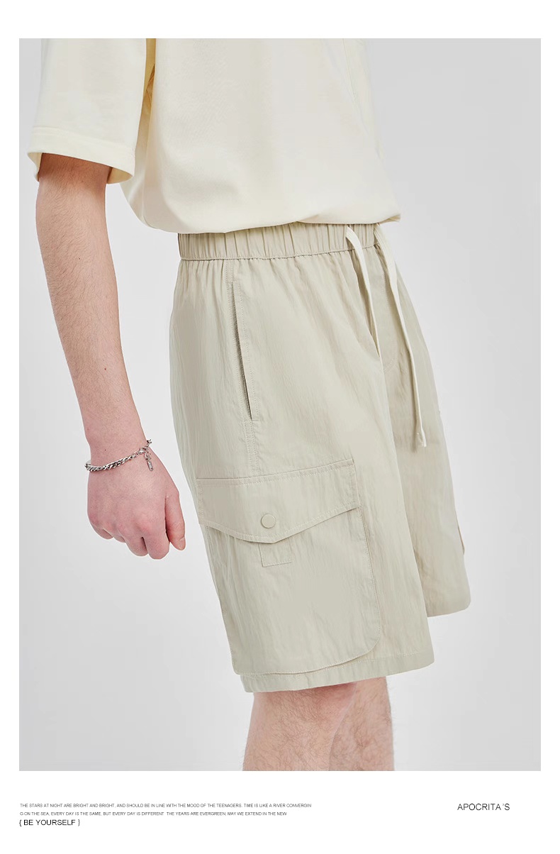 Men's Summer Casual Drawstring Cargo Shorts – Khaki - Image 4