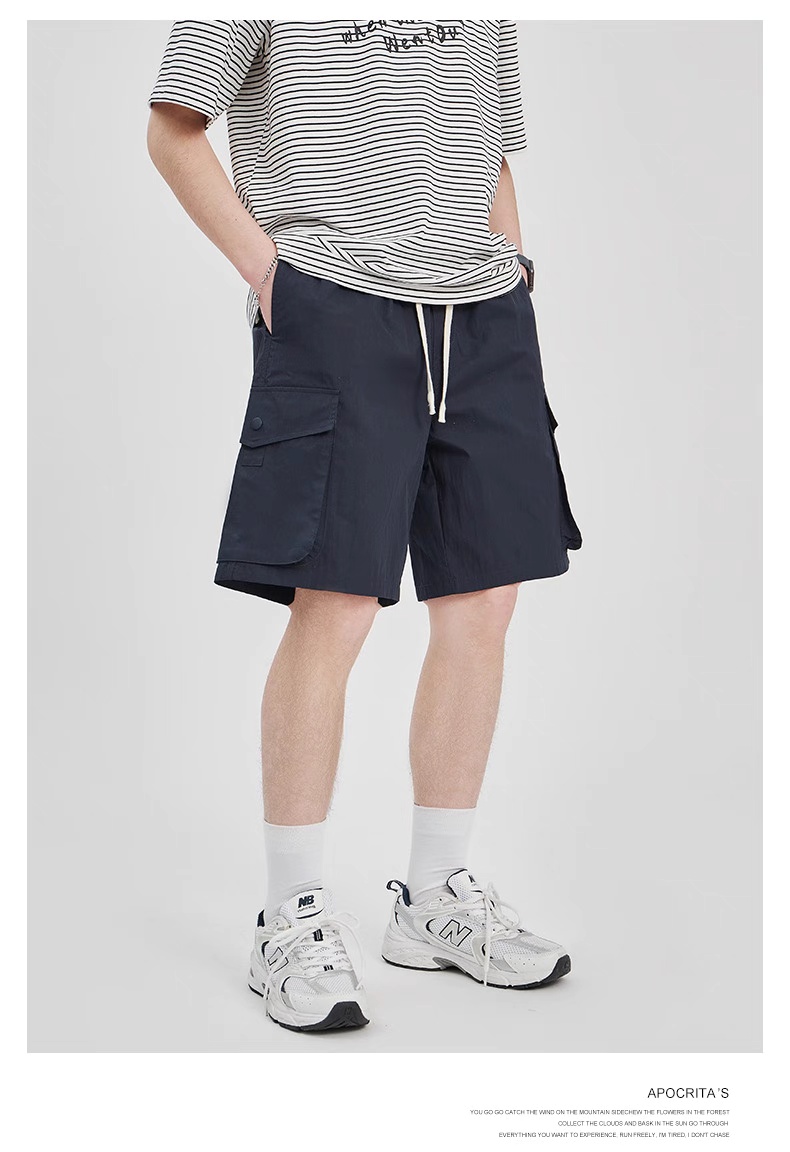 Men's Summer Casual Drawstring Cargo Shorts – Navy Blue - Image 2